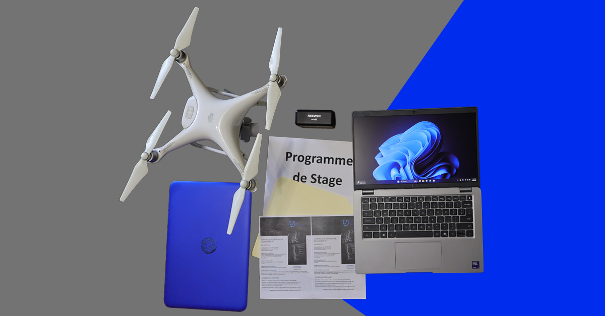Stage informatique en Haïti chez LJ TechHub : drone, ordinateurs et documents “Programme de Stage” pour un apprentissage pratique